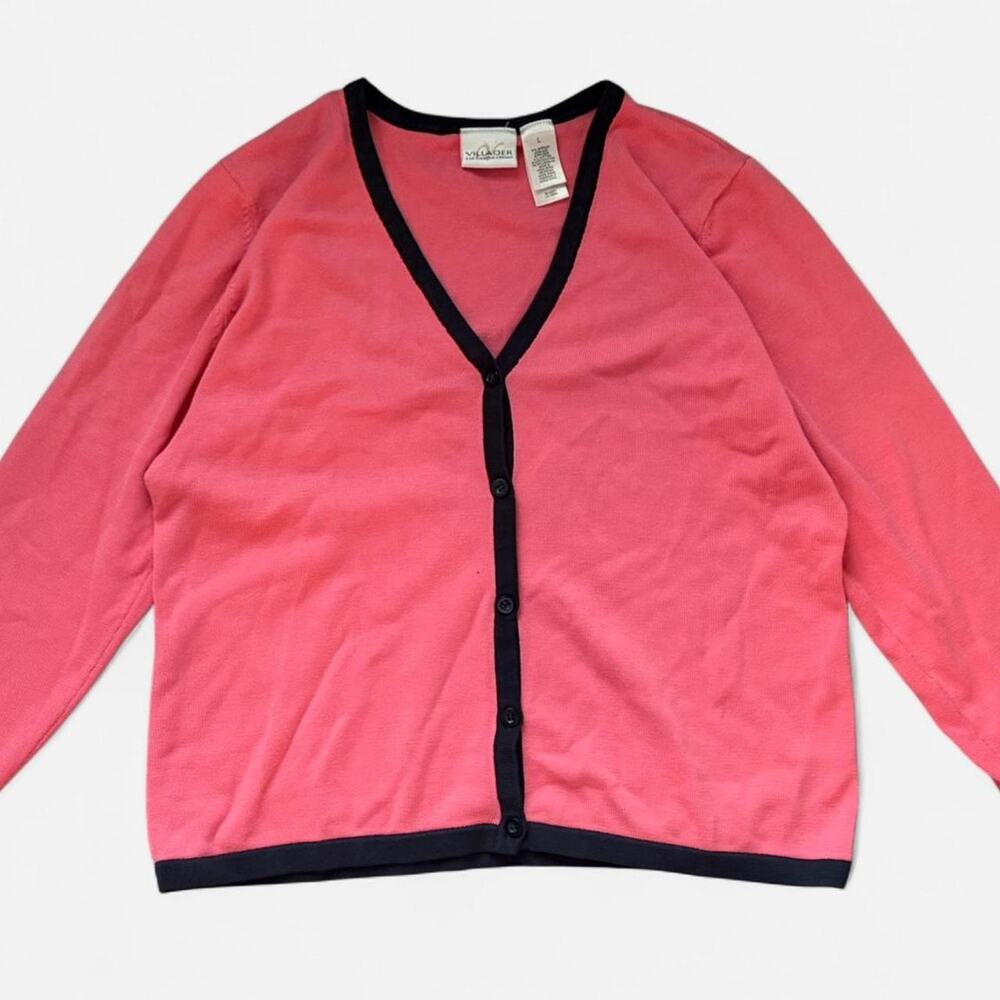 Pink cardigan with black trim Size L